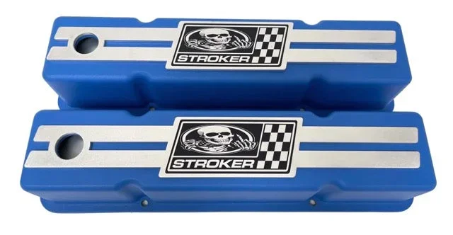 Valve Covers: SBC Tall Blue(Aluminum) Skeleton Logo **